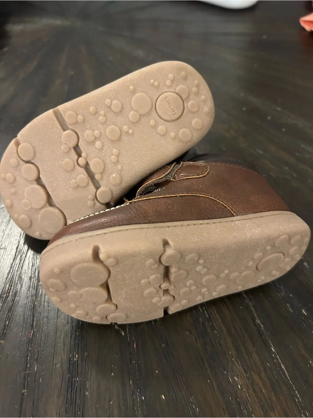 Carter's Brown Kids Hook-and-Loop Boots with Yellow Interior